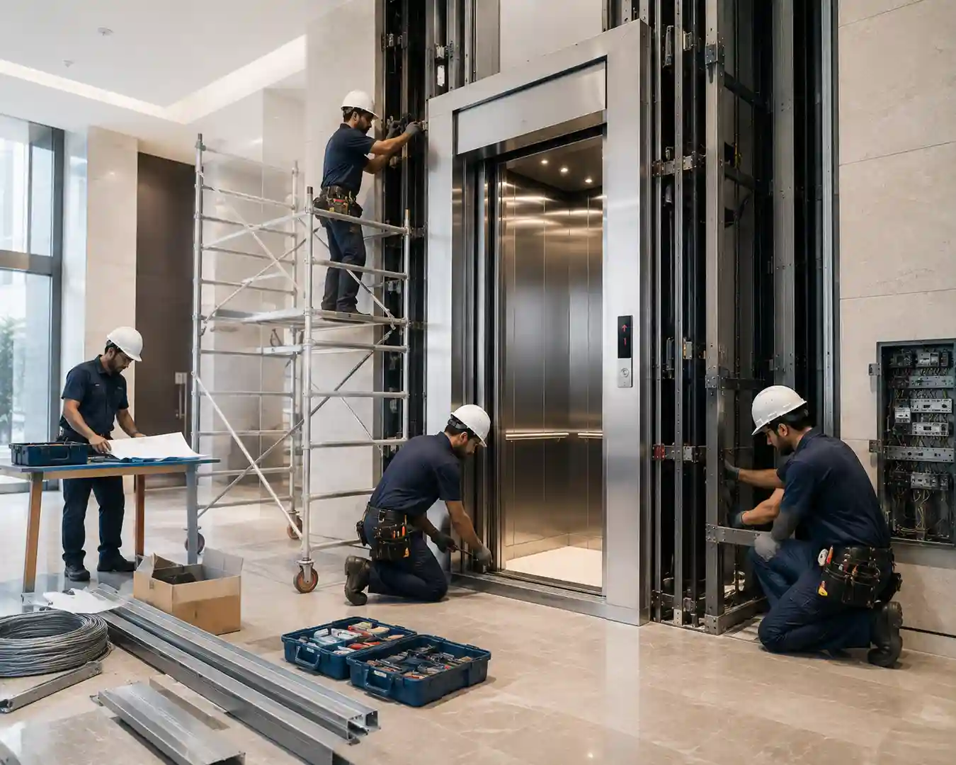 S&G Elevator Service engineer repairing a lift
