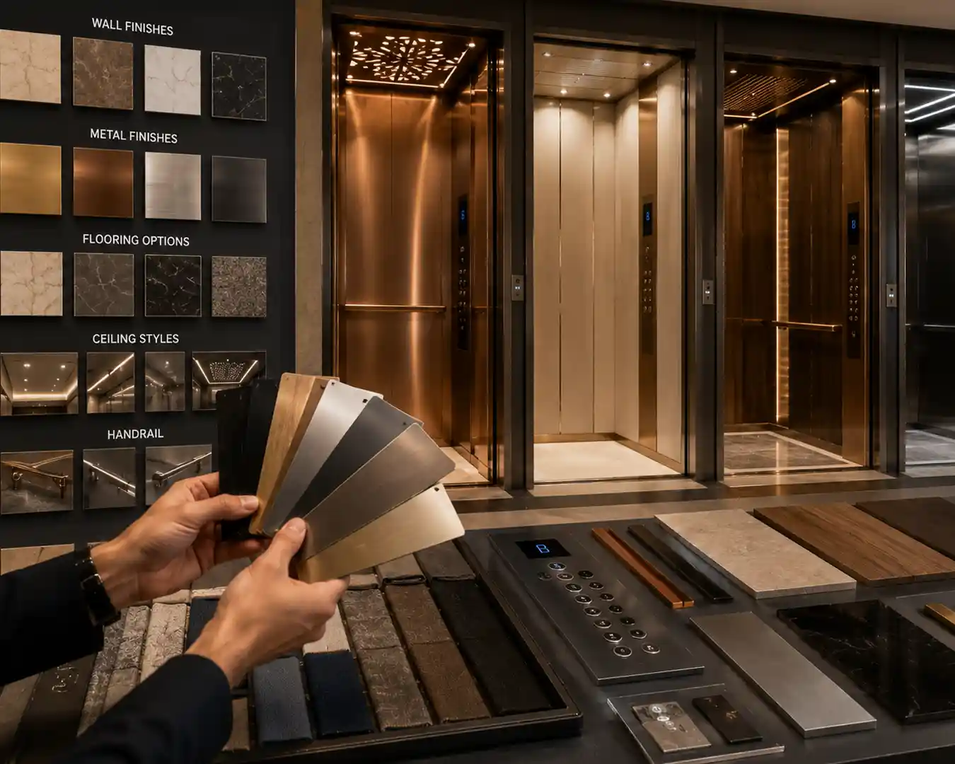 Custom elevator cabin finishes